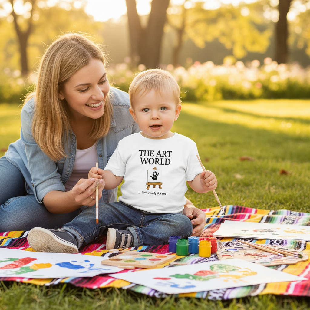 24-Month-Old Toddler Boy and Mom Painting Outdoors