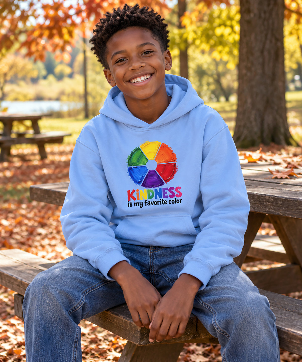 Kindness Is My Favorite Color Youth Hoodie | Color Wheel Art Hoodie for Kids