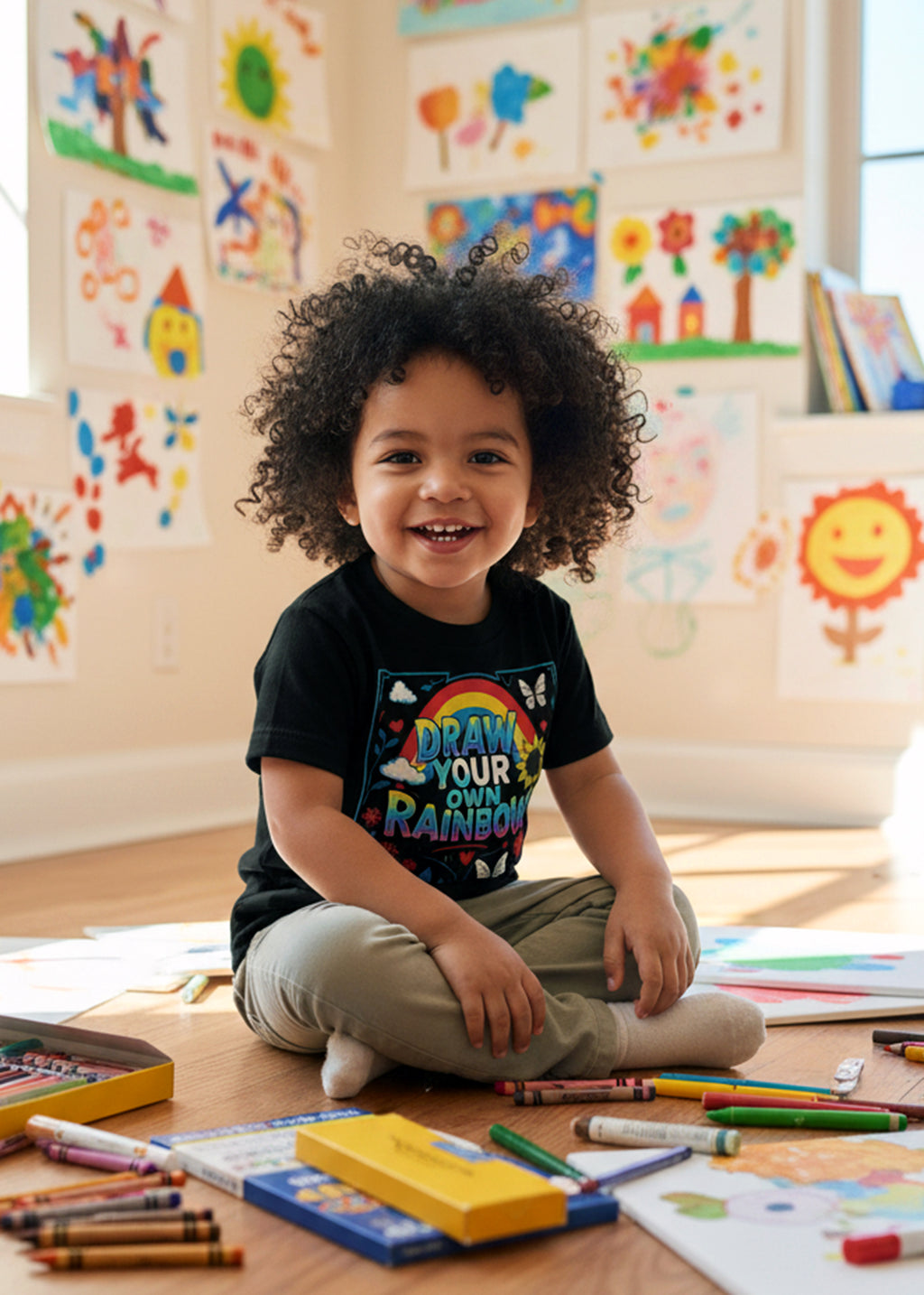 Toddler Art Tee | Draw Your Own Rainbow | Dark