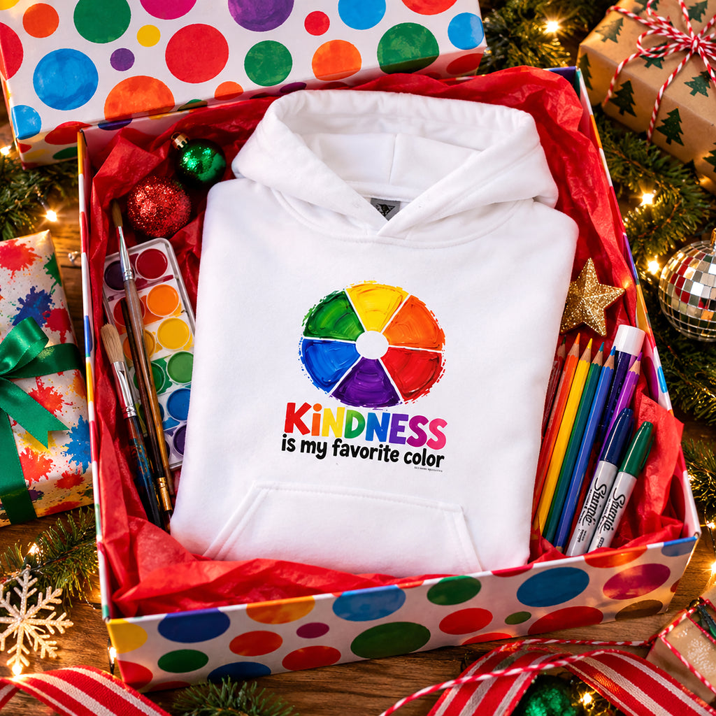 Kindness Is My Favorite Color Youth Hoodie | Color Wheel Art Hoodie for Kids