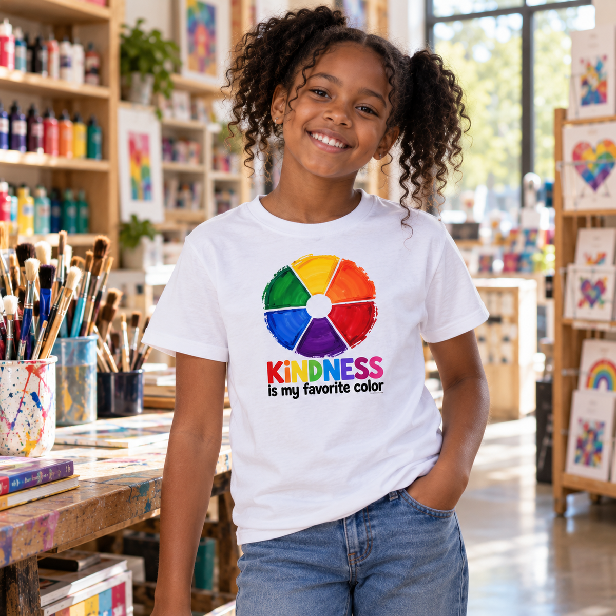 Kindness Is My Favorite Color Youth Tee | Color Wheel Art Shirt