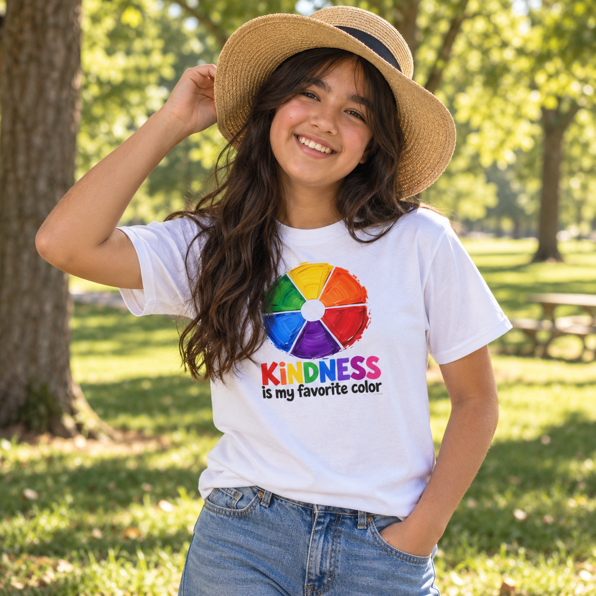 Kindness Is My Favorite Color Youth Tee | Color Wheel Art Shirt