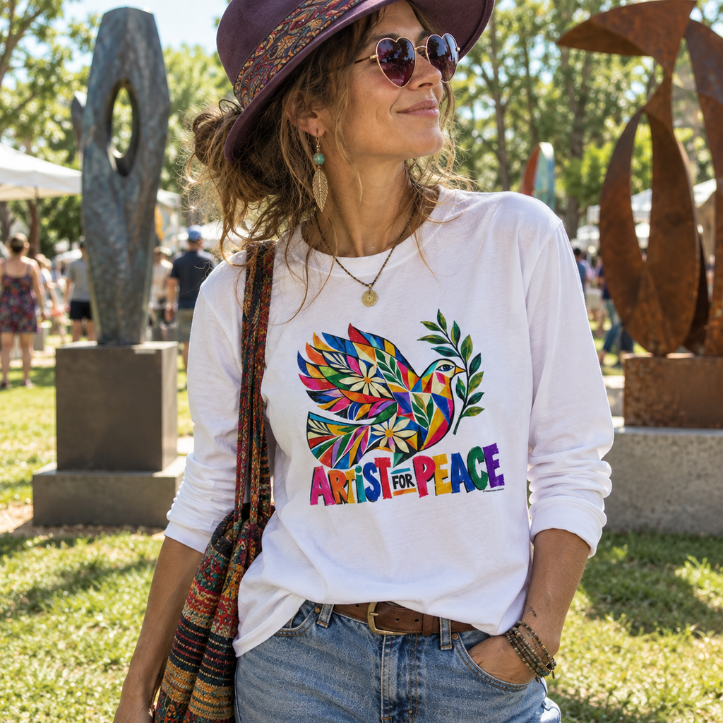 Artist for Peace | Colorful Peace Dove Heavyweight Long Sleeve T-Shirt | Unisex Artist Tee