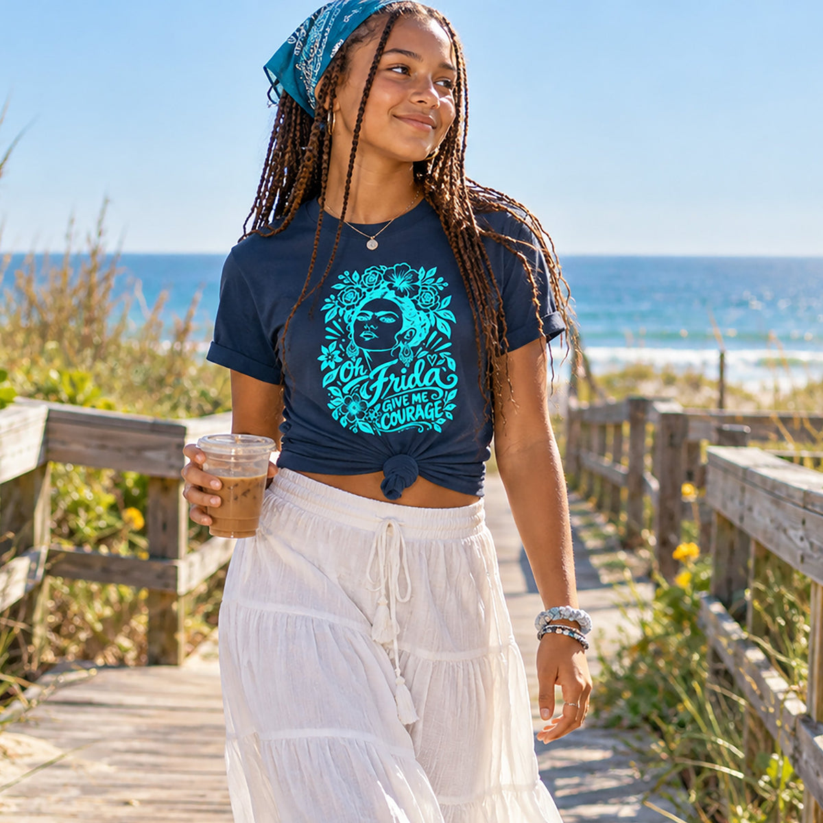 Frida Youth T-Shirt | Art-Inspired Blue Courage Kids Tee