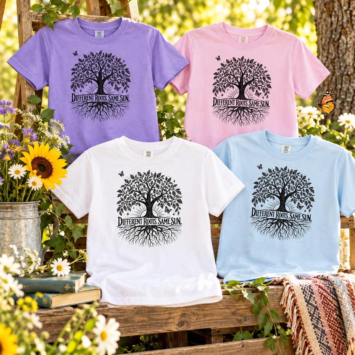Different Roots, Same Sun  | Youth Kindness & Inclusion Unisex Heavyweight T-shirt
