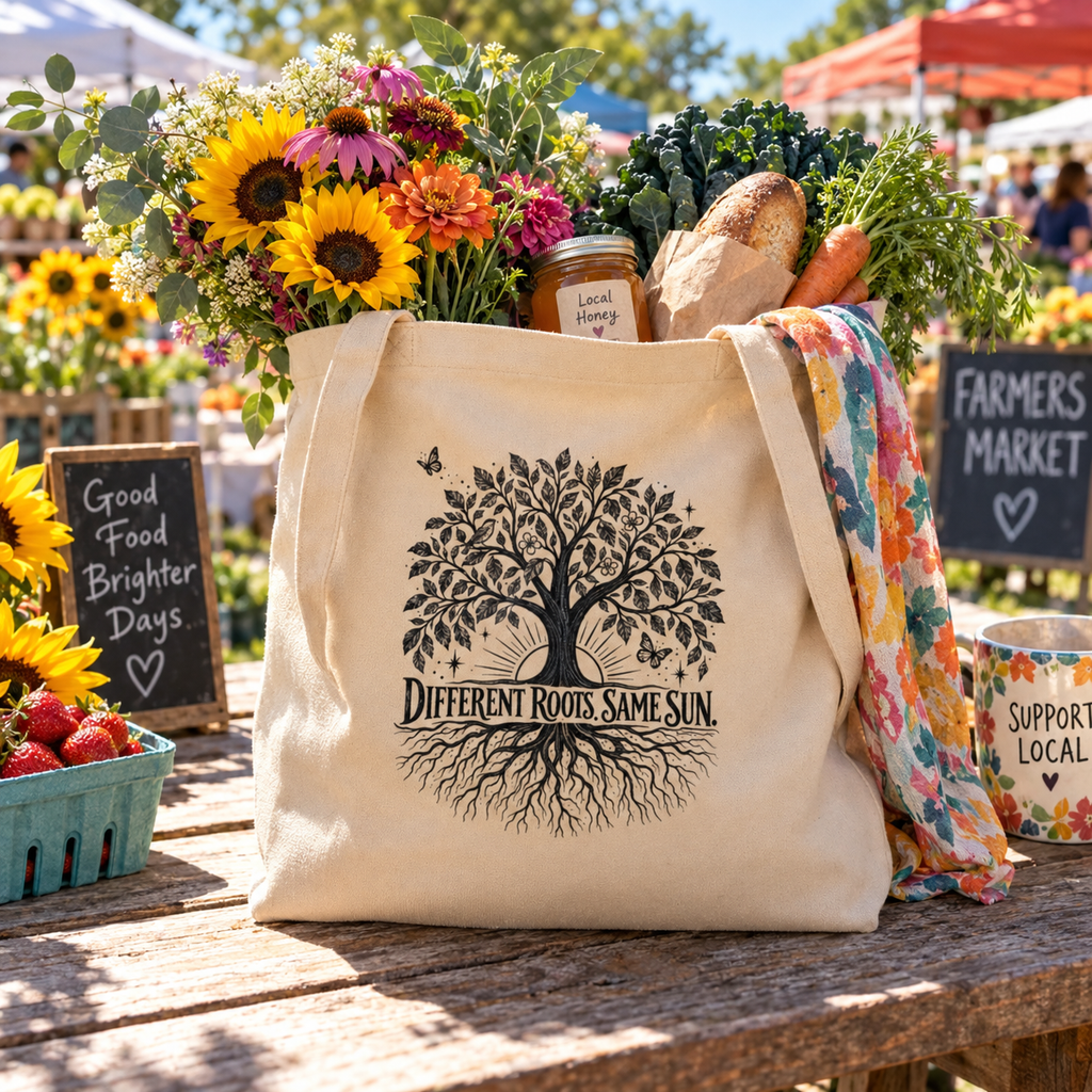 Different Roots, Same Sun | Organic Cotton Eco Tote Bag 'Tree of Life' Design