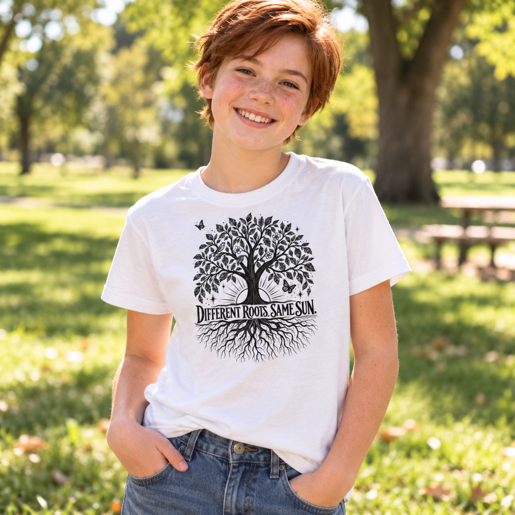 Different Roots, Same Sun  | Youth Kindness & Inclusion Unisex Heavyweight T-shirt