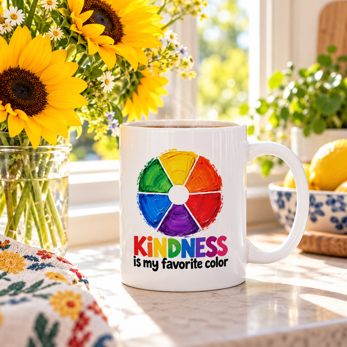 'Kindness Is My Favorite Color' White Glossy Mug | Color Wheel Art Coffee Cup Art Teacher Gift