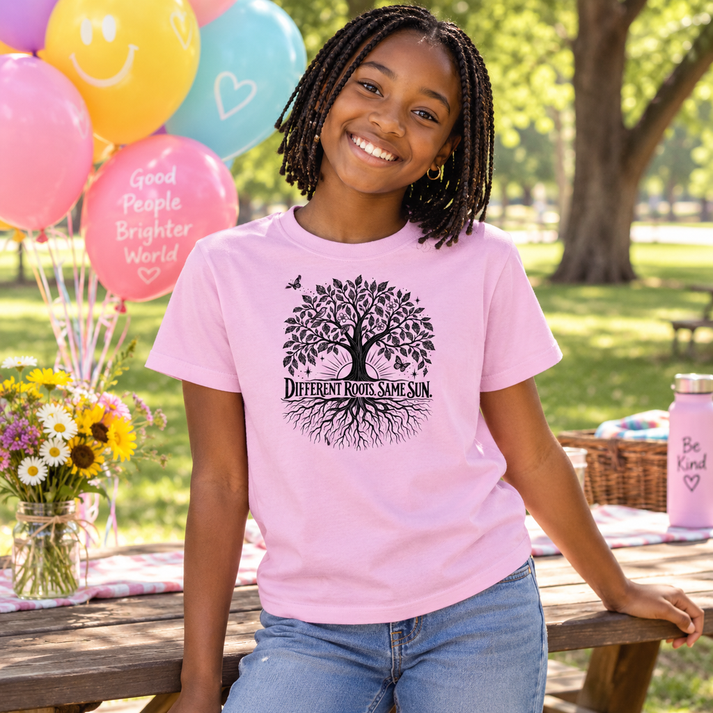 Different Roots, Same Sun  | Youth Kindness & Inclusion Unisex Heavyweight T-shirt