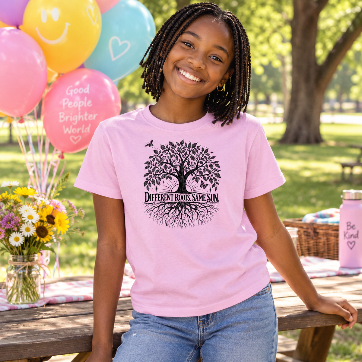 Different Roots, Same Sun  | Youth Kindness & Inclusion Unisex Heavyweight T-shirt
