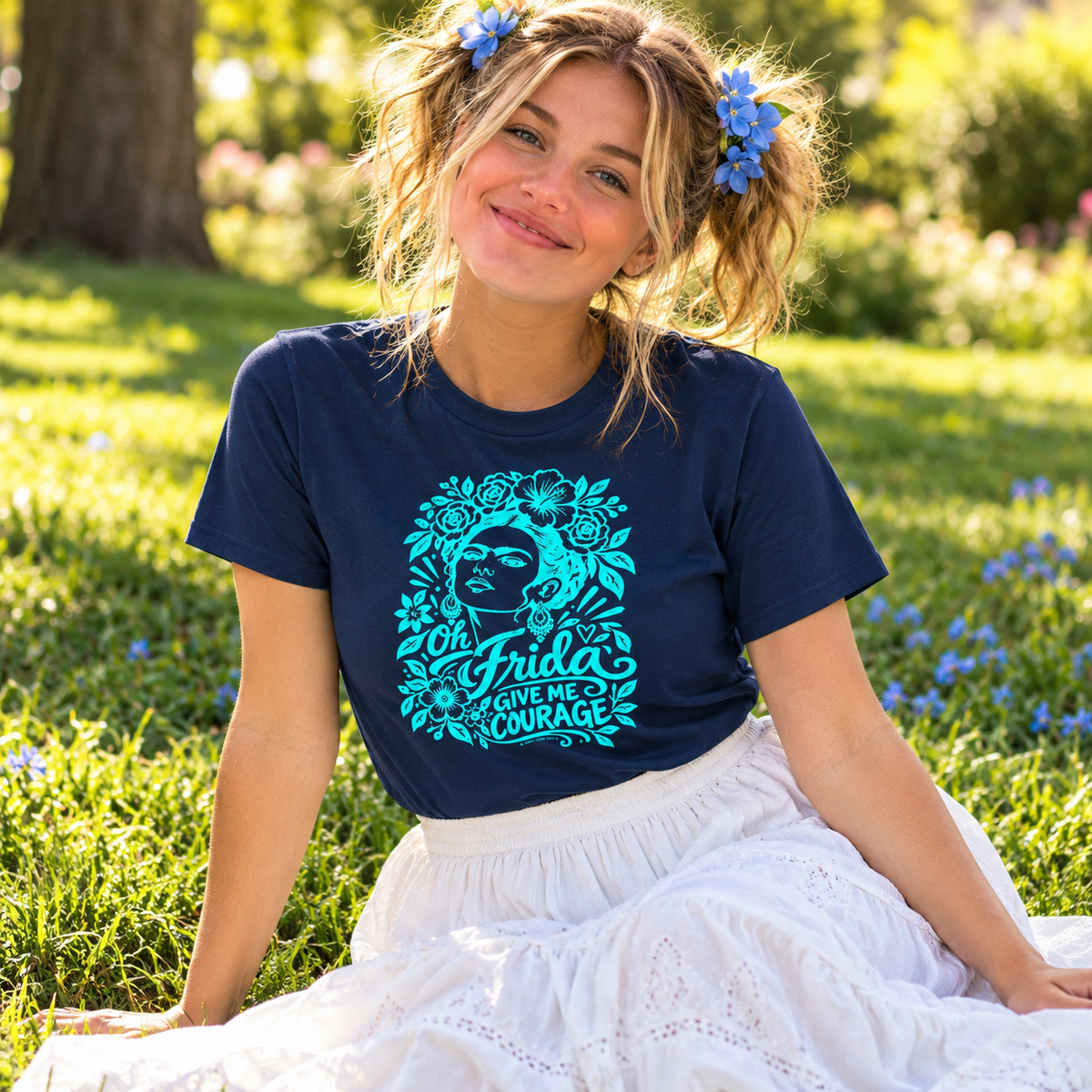 Frida Youth T-Shirt | Art-Inspired Blue Courage Kids Tee