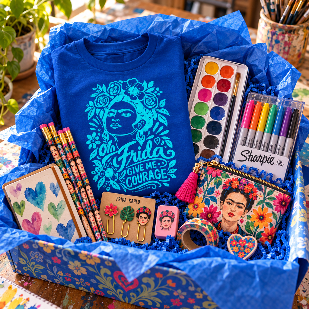 Frida Youth T-Shirt | Art-Inspired Blue Courage Kids Tee