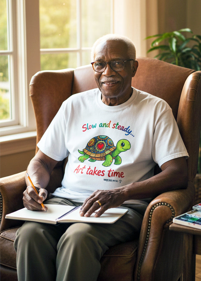 Slow & Steady Turtle Adult Tee | Unisex Garment-Dyed Heavyweight T-Shirt | Art Takes Time