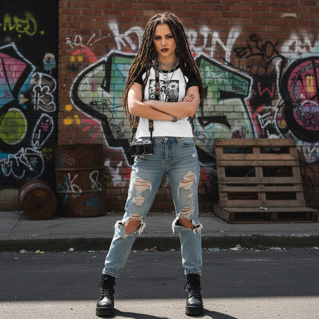 Artist Soul Women's Micro Rib Raglan Baby Tee Fashion Shot - Punk Photographer NYC