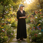 Artist wearing Art is Not for the Weak trucker cap in butterfly garden