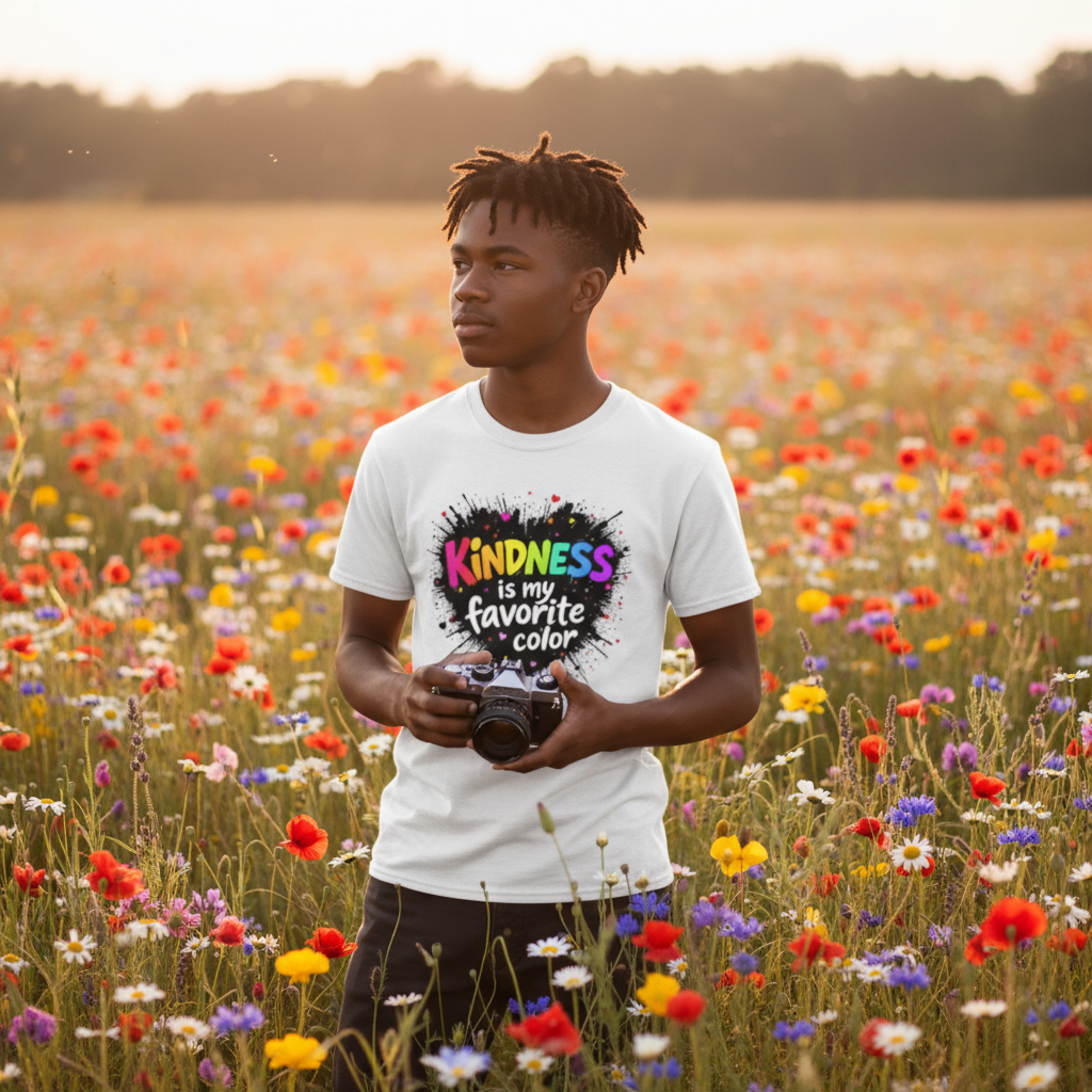 Artistic Teen Photographer in Kindness Tee - White