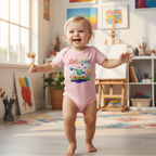 Baby in Pink Little Artist Onesie in Art Studio