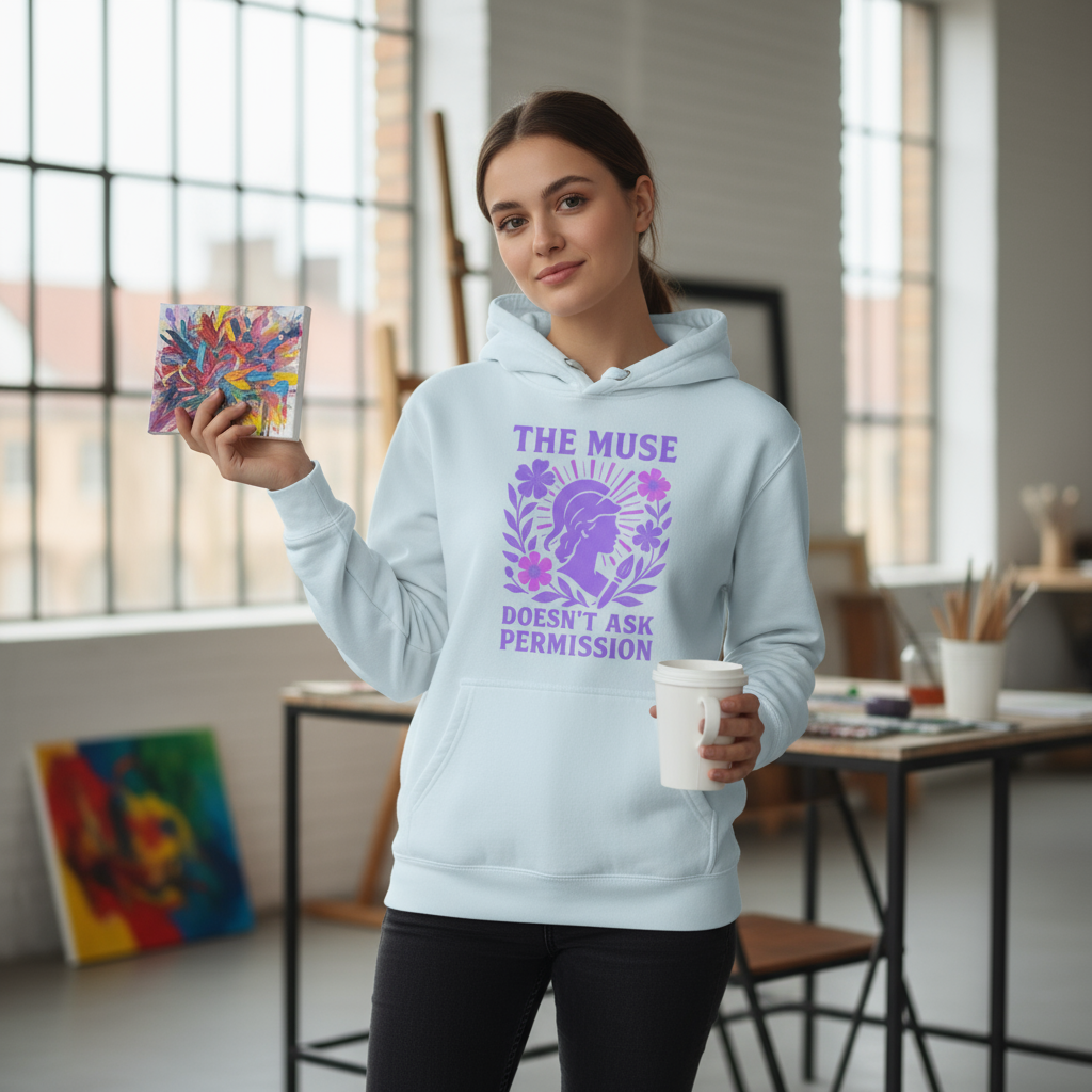 Female wearing Sky Blue Art Hoodie