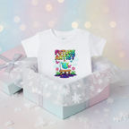 Gift box retail shot with Future Artist t-shirt, glitter snowflake tissue and pastel shimmer background