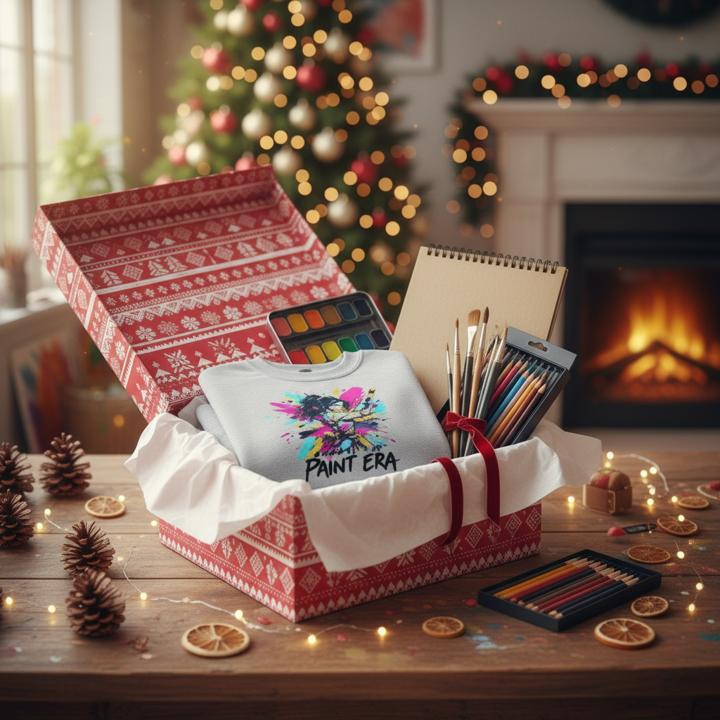 Holiday artist gift set with sweatshirt and art supplies