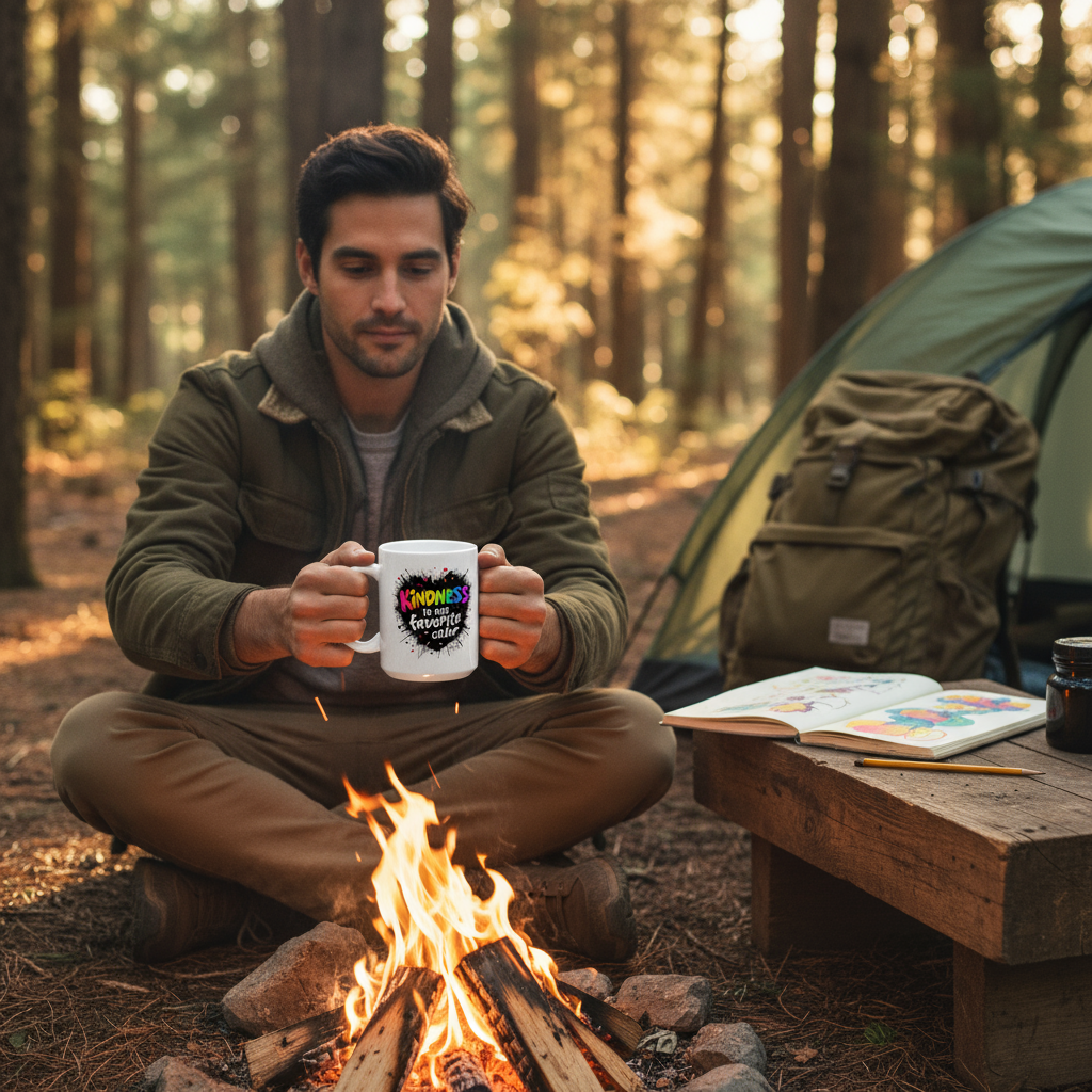 Kindness is my Favorite Color Mug - Forest Campfire Scene