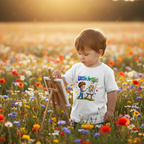 Little Artist boy painting in flower field
