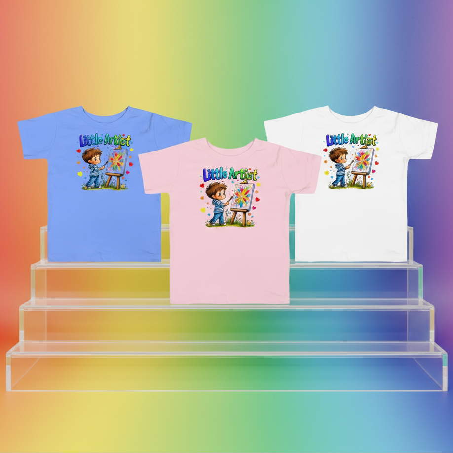 Little Artist retail display with rainbow background