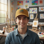 Male art teacher wearing Caramel trucker hat