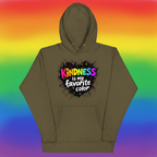 Military Green Kindness hoodie on rainbow background