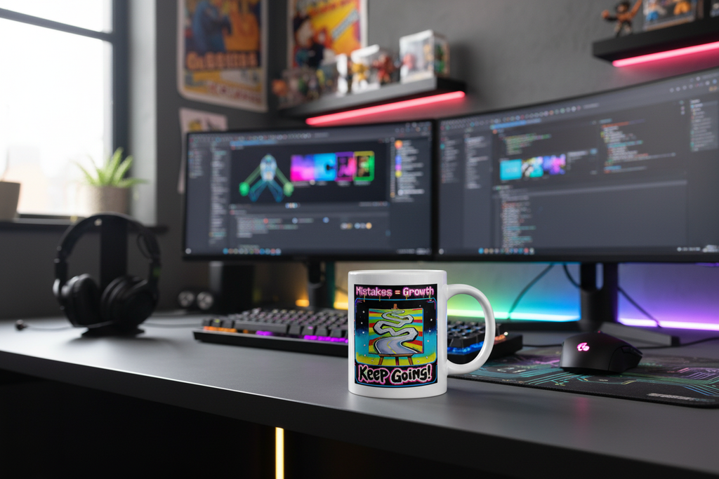 Mistakes = Growth mug on video game designer's desk