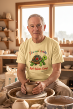 Pottery teacher in Butter variant turtle tee portrait