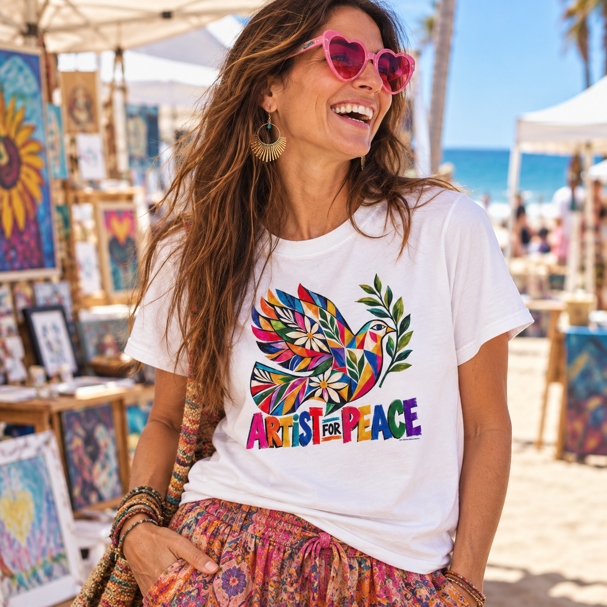 Artist for Peace | Colorful Dove Heavyweight T-Shirt | Unisex Art Tee