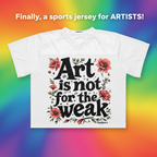 Retail shot with rainbow background and white text