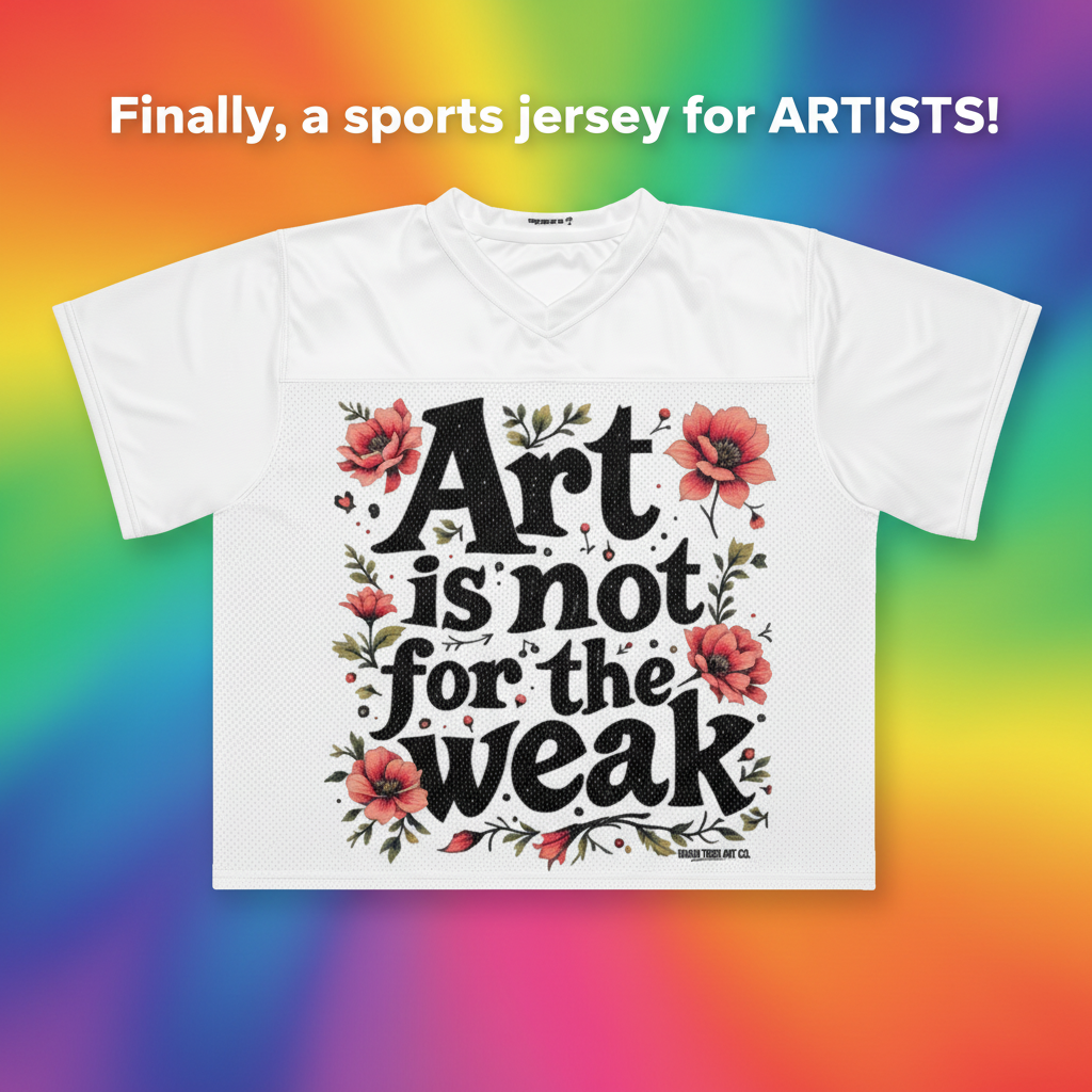 Retail shot with rainbow background and white text