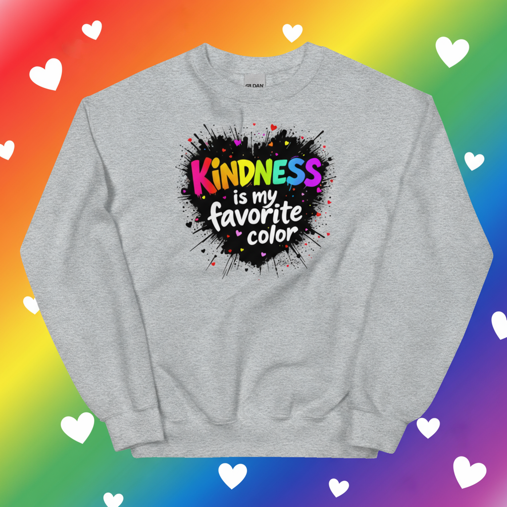 Sport Grey Kindness sweatshirt with rainbow and hearts