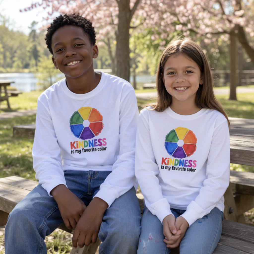 Square promo image of the Kindness youth long-sleeve tees