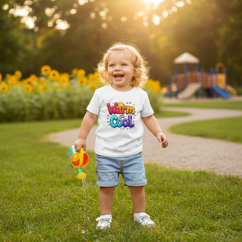 Toddler Girl with Ringlets in White Tee at Summer Park