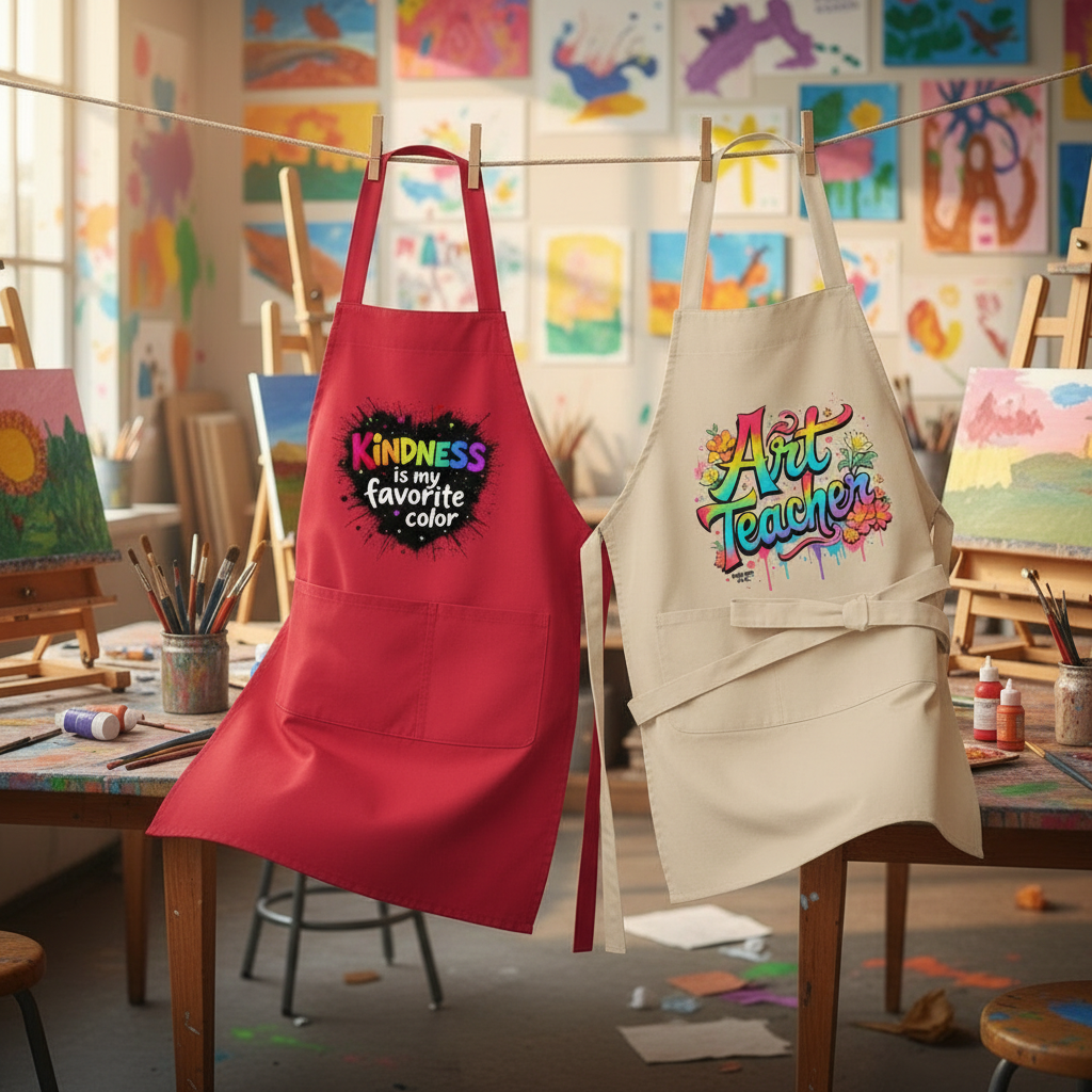 Two Aprons on Clothesline in Art Studio