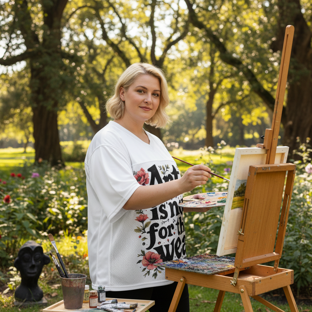 Woman wearing jersey painting in park