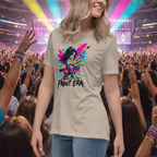 A woman wearing a "Currently in my Paint Era" tshirt at a music concert