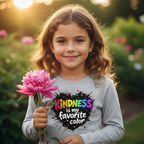 Young girl wearing Kindness is my Favorite Color t-shirt