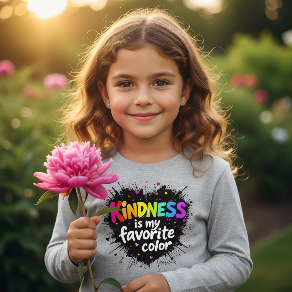 Young girl wearing Kindness is my Favorite Color t-shirt